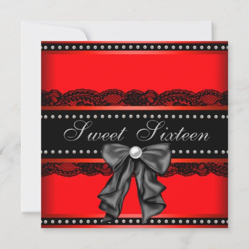 Red Black Sweet 16 Birthday Party Invitations