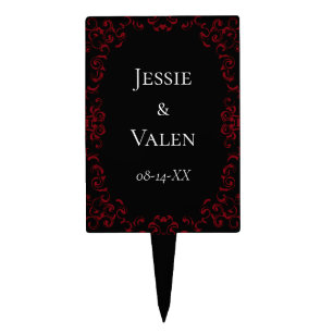 Red & Black Swirl Gothic Wedding Cake Topper