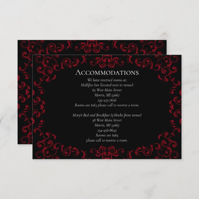 Red & Black Swirl Gothic Wedding Enclosure Card (Front/Back)