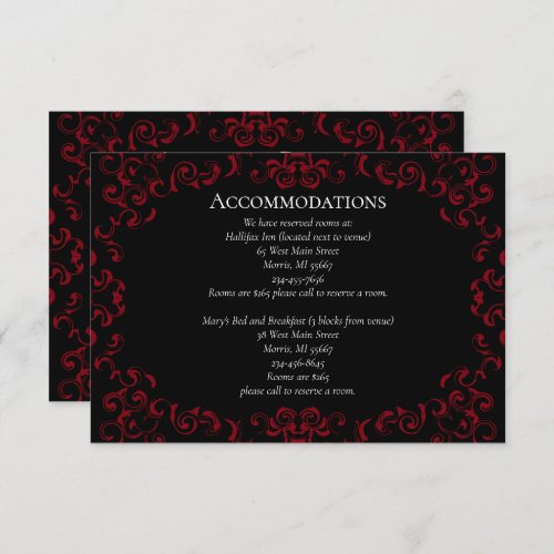 Red  Black Swirl Gothic Wedding Enclosure Card
