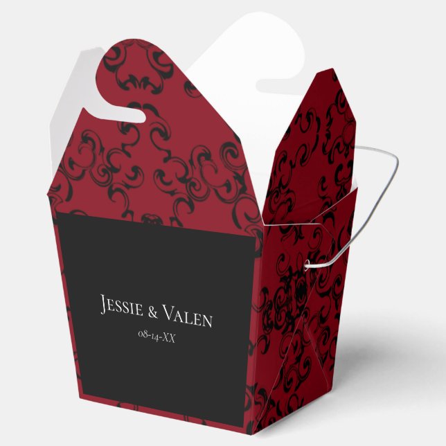 Red & Black Swirl Gothic Wedding Favor Boxes (Opened)