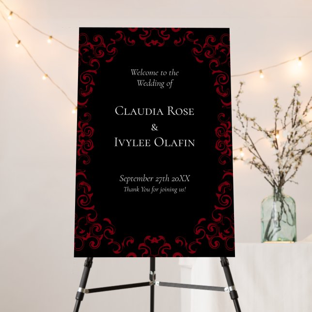 Red & Black Swirl Gothic Wedding Foam Board (In Situ (Stand))