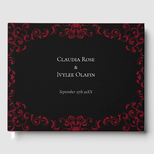 Red & Black Swirl Gothic Wedding Guest Book (Front)