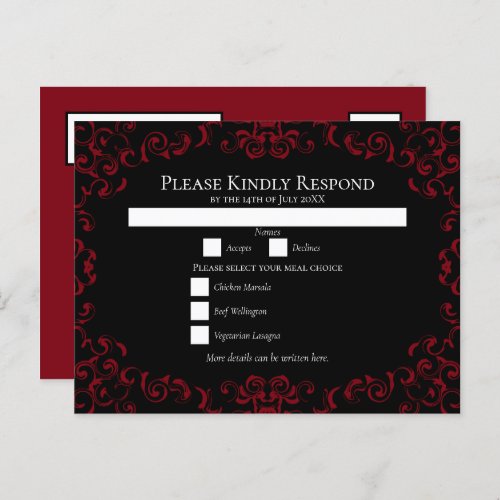 Red  Black Swirl Gothic Wedding Holiday Postcard