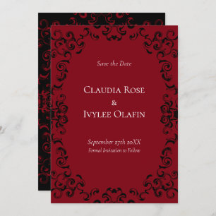 Red & Black Swirl Gothic Wedding Invitation