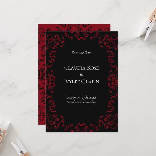 Red  Black Swirl Gothic Wedding Invitation