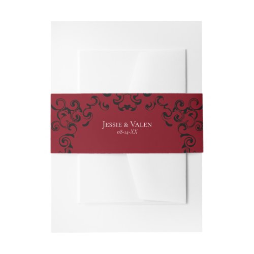 Red  Black Swirl Gothic Wedding Invitation Belly Band