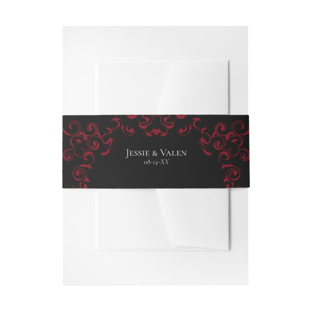 Red & Black Swirl Gothic Wedding Invitation Belly Band (Front Example)