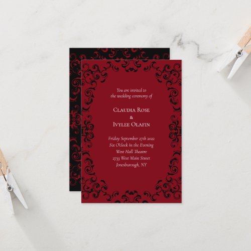 Red  Black Swirl Gothic Wedding Invitations