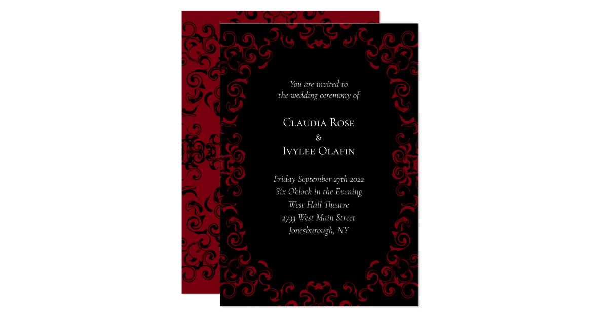 Red Black Swirl Gothic Wedding Invitations Zazzle com