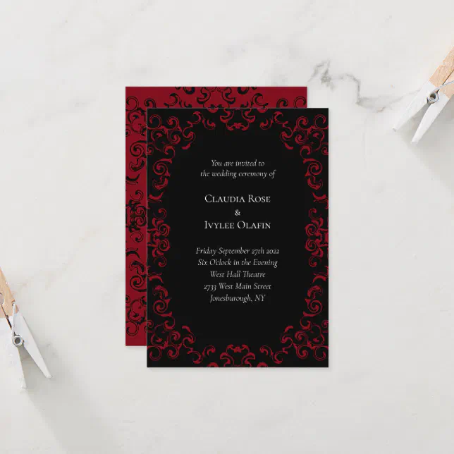 Red Black Swirl Gothic Wedding Invitations Zazzle