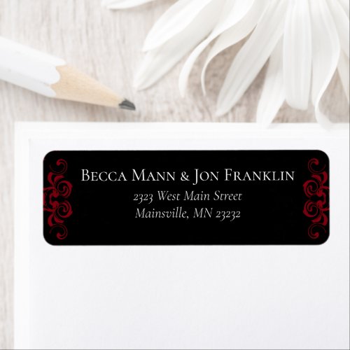 Red  Black Swirl Gothic Wedding Label