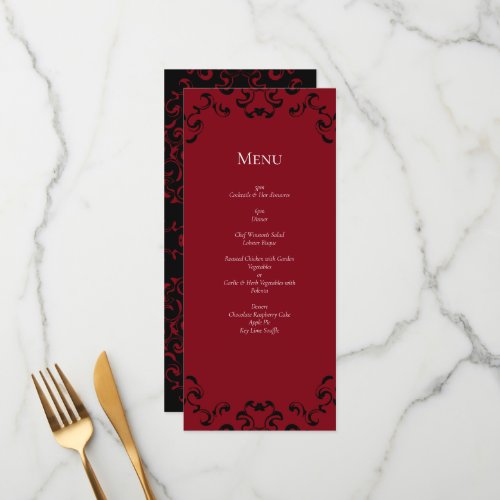 Red  Black Swirl Gothic Wedding Menu