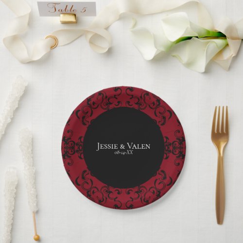 Red  Black Swirl Gothic Wedding Paper Plates