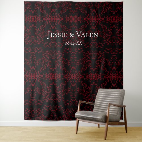 Red  Black Swirl Gothic Wedding Tapestry