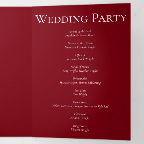 Red  Black Swirl Gothic Wedding Tri_Fold Program
