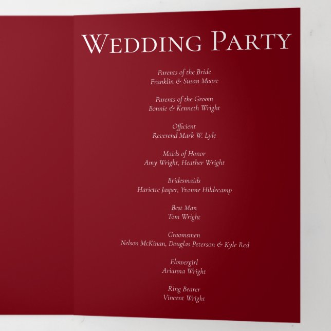 Red & Black Swirl Gothic Wedding Tri-Fold Program (Inside Last)