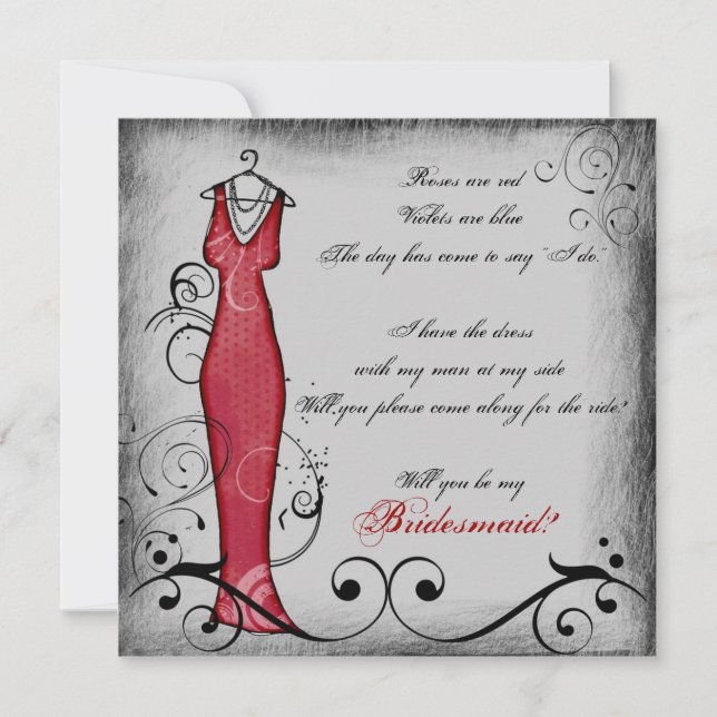 Red black swirls rhyming bridesmaid cards (Front)