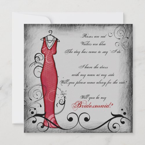 Red black swirls rhyming bridesmaid cards
