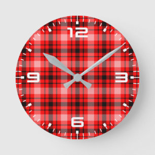 Red Black Tartan Checkered Plaid Pattern-24899 Round Clock