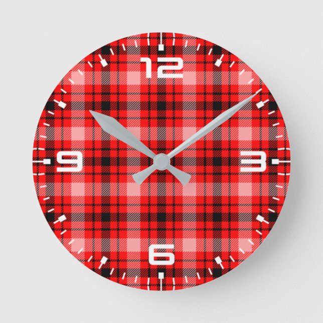 Red Black Tartan Checkered Plaid Pattern-24899 Round Clock (Front)