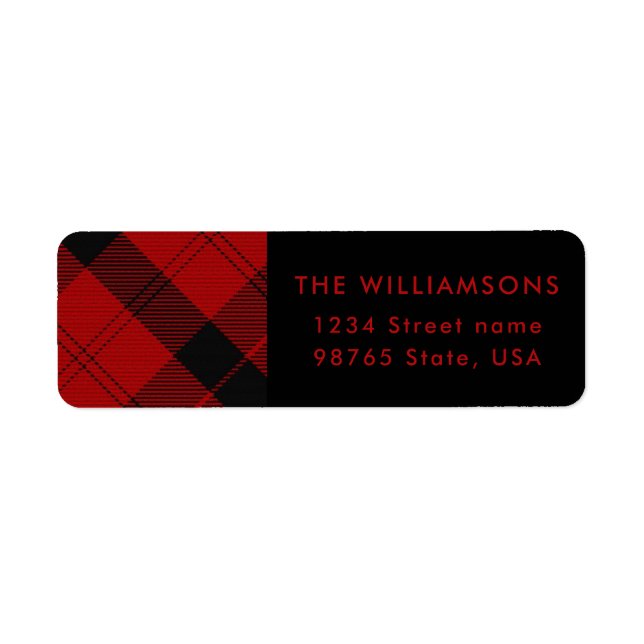 Red Black Tartan Christmas Custom Address Label (Front)