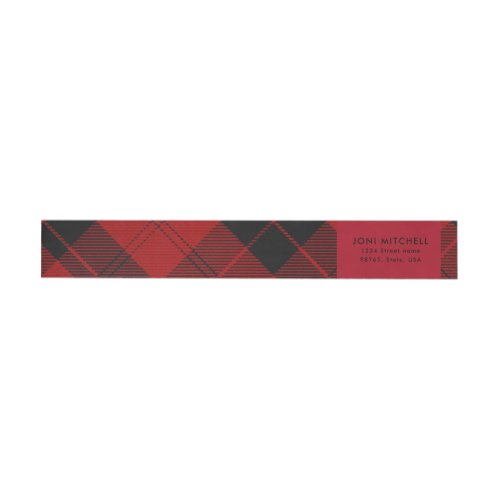 Red Black Tartan Christmas Custom Address Wrap Around Address Label