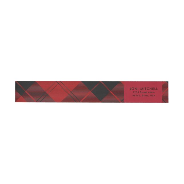 Red Black Tartan Christmas Custom Address Wrap Around Address Label (Individual)