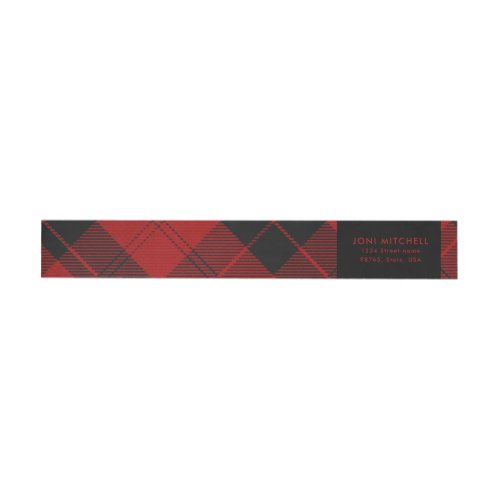 Red Black Tartan Christmas Custom Address Wrap Around Address Label