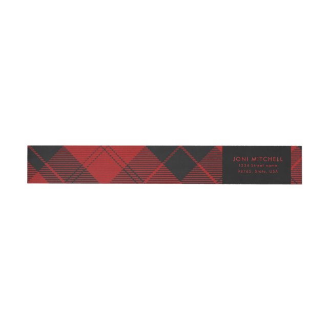 Red Black Tartan Christmas Custom Address Wrap Around Address Label (Individual)