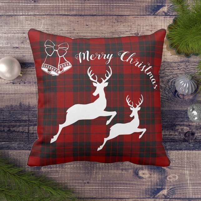Red Black Tartan Merry Christmas Decor Throw Pillow (Creator Uploaded)
