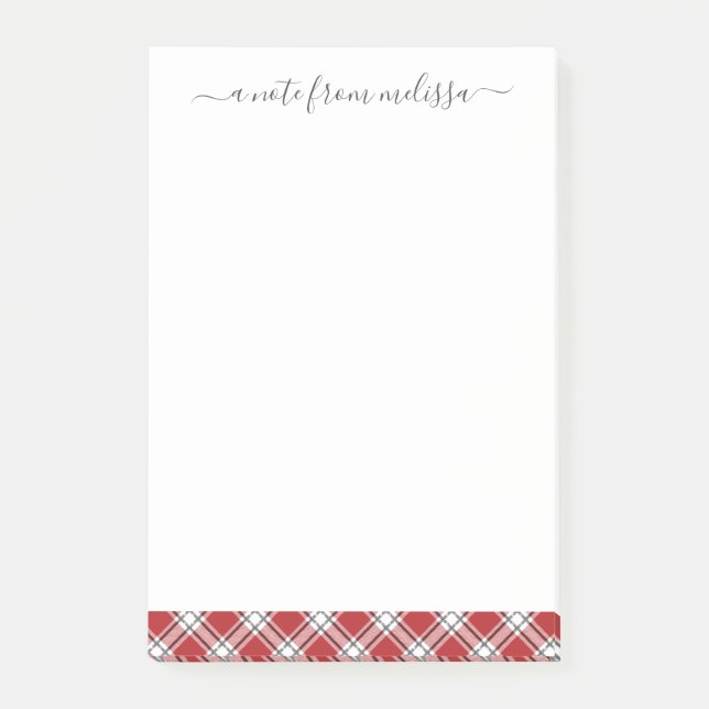Red Black Tartan Plaid Personalized Christmas  Post-it Notes (Front)