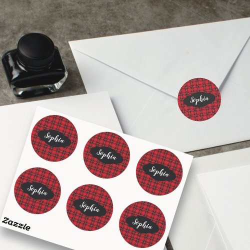 Red  Black Tartan Plaid Personalized Stickers