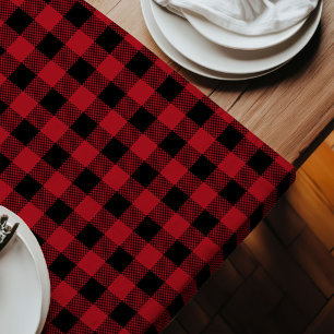 Red Black Tartan Runner Cozy Cabin Table Accent