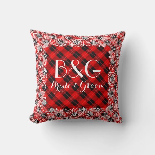 Red  Black Tartan With White Lace Frame Throw Pillow