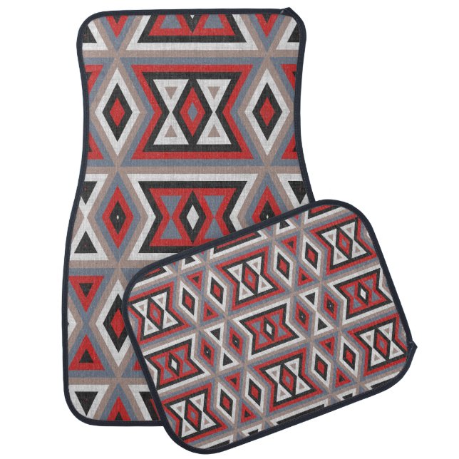 Red Black Taupe Beige Gray Tribal Art Pattern Car Mat (Set)