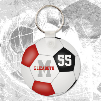 Red Black Team Colors Boys Girls Soccer Ball Keychain by katz_d_zynes at Zazzle