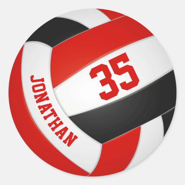 red black team colors boys girls volleyball classic round sticker (Front)
