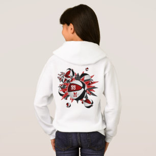 red black team colors girls basketballs stars hoodie