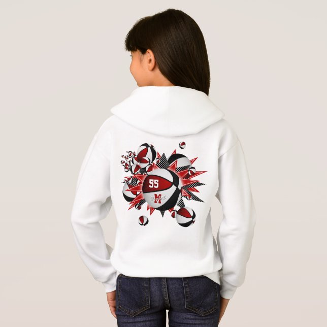 red black team colors girls basketballs stars hoodie (Back Full)
