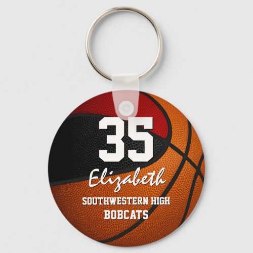 Red black team colors girls boys basketball keychain
