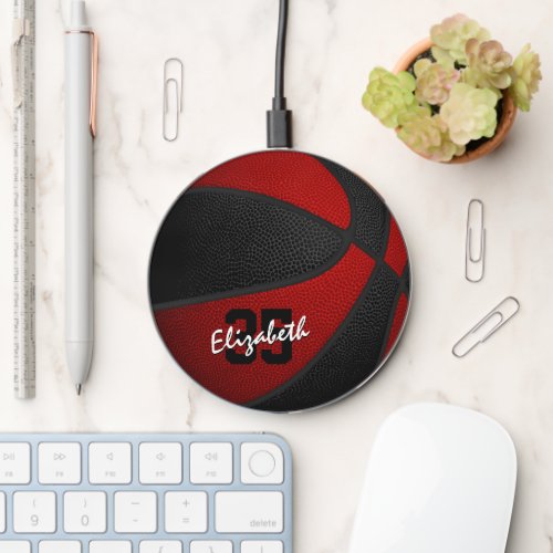 red black team colors girls boys basketball wireless charger 