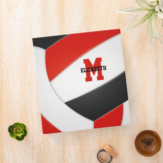 red black team colors girls boys volleyball 3 ring binder