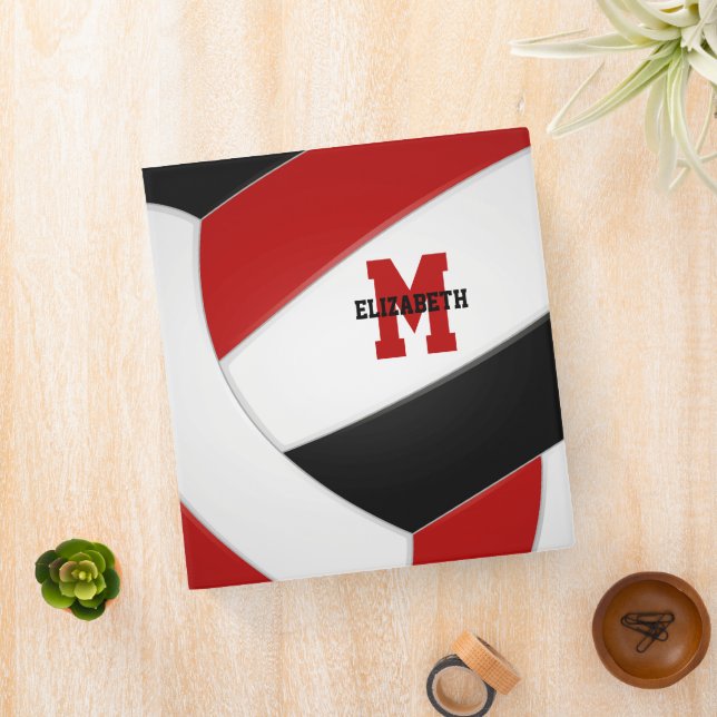 red black team colors girls boys volleyball 3 ring binder (In Situ)