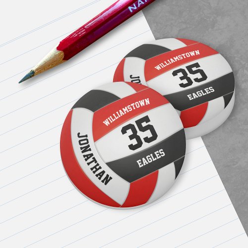 Red black team colors girls boys volleyball eraser