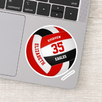 Red Black Team Colors Girls Boys Volleyball Sticker by katz_d_zynes at Zazzle