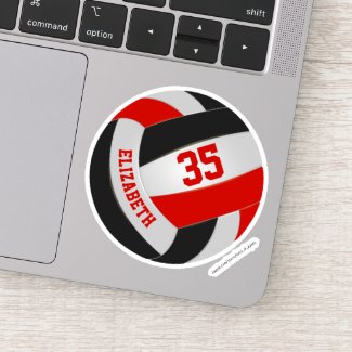 Red & black team colors volleyball sticker for girls or boys