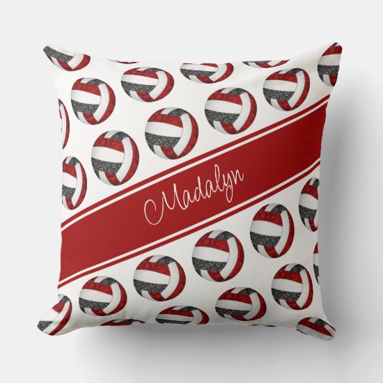 red black team colors girls I love volleyball throw pillow