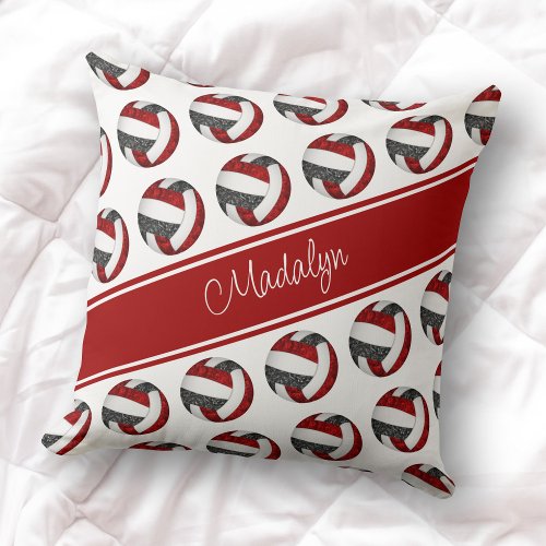 red black team colors girls I love volleyball Throw Pillow
