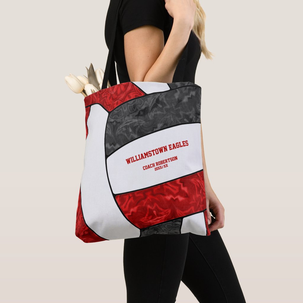 red black team colors girls volleyball coach tote bag